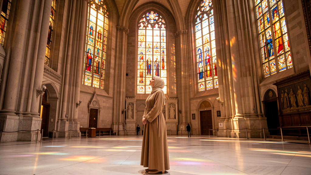 Visitor inside Duomo di Milano in modest attire